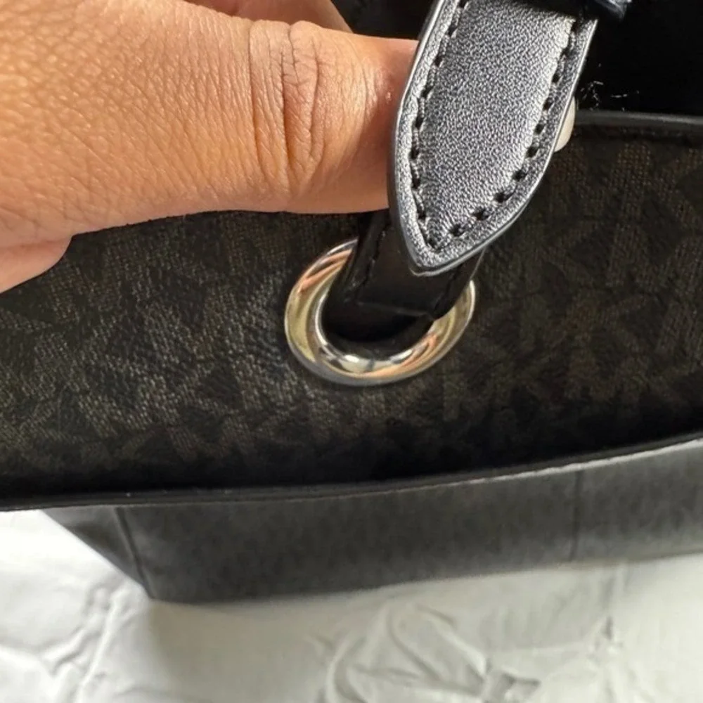 Michael Kors Signature Monogram Tote Bag Black Leather Shoulder Bag